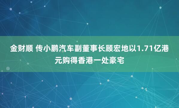 金财顺 传小鹏汽车副董事长顾宏地以1.71亿港元购得香港一处豪宅
